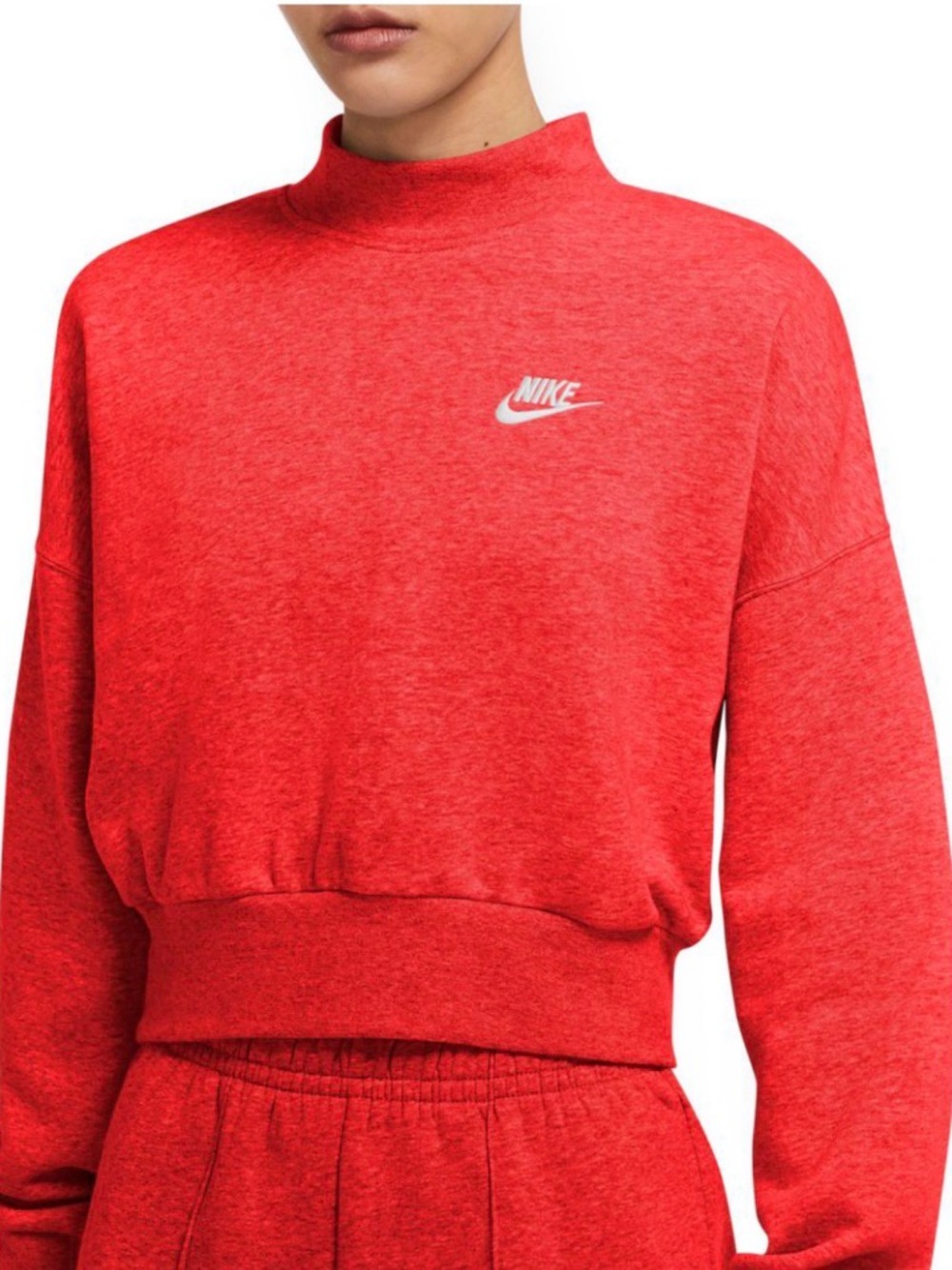 Nike Women's Red Mock Neck Cropped Sweatshirt